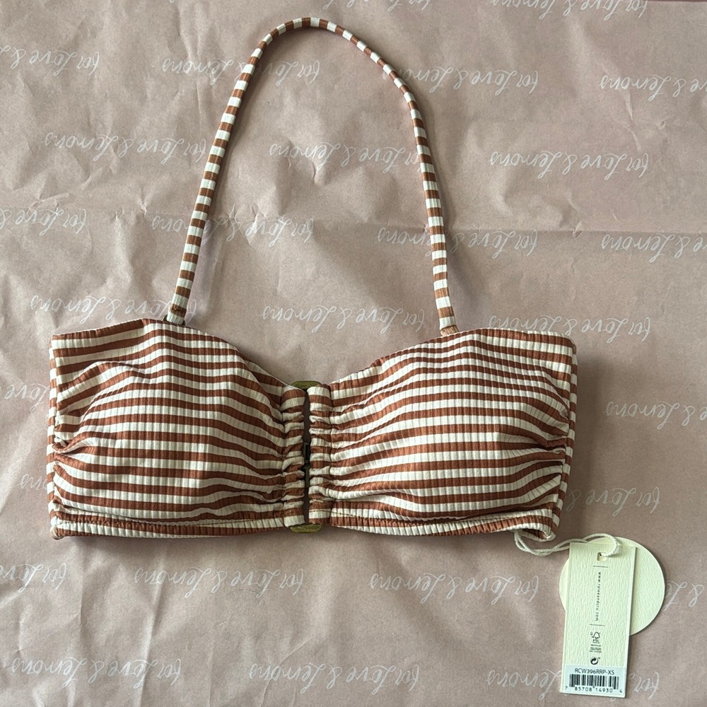 NWT Rylee + Cru XS rust and White Striped Bandeau Bikini Top - Picture 2 of 6